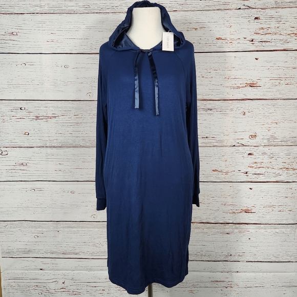 COZY EARTH Rib Knit Bamboo Hoodie Dress XS Navy Blue - Picture 2 of 8